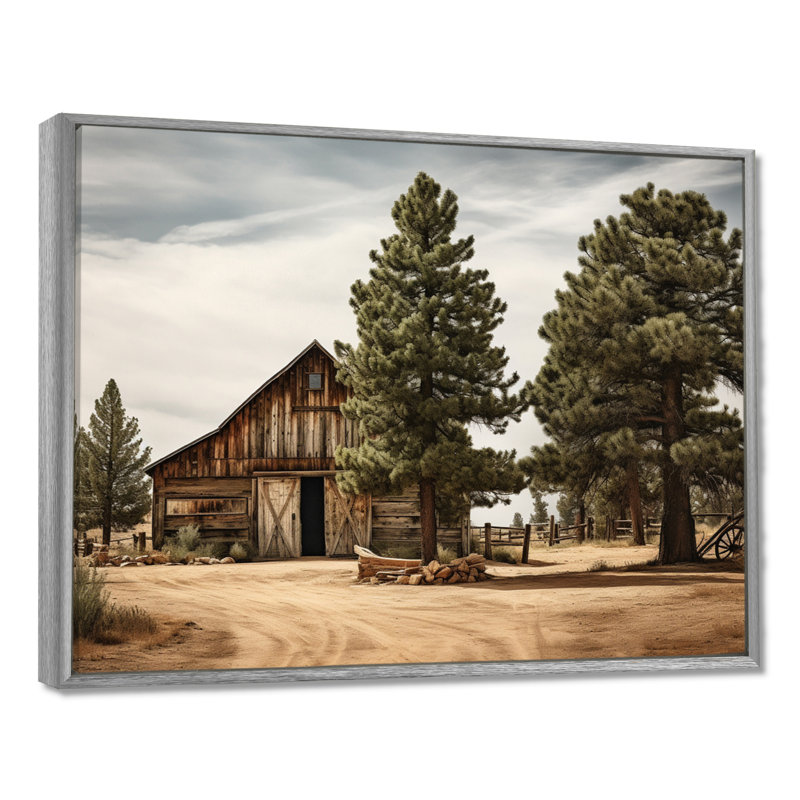 Pine Tree Rustic Charm - Print on Canvas, 24" H x 32" W x 1" D, Silver Floater Framed