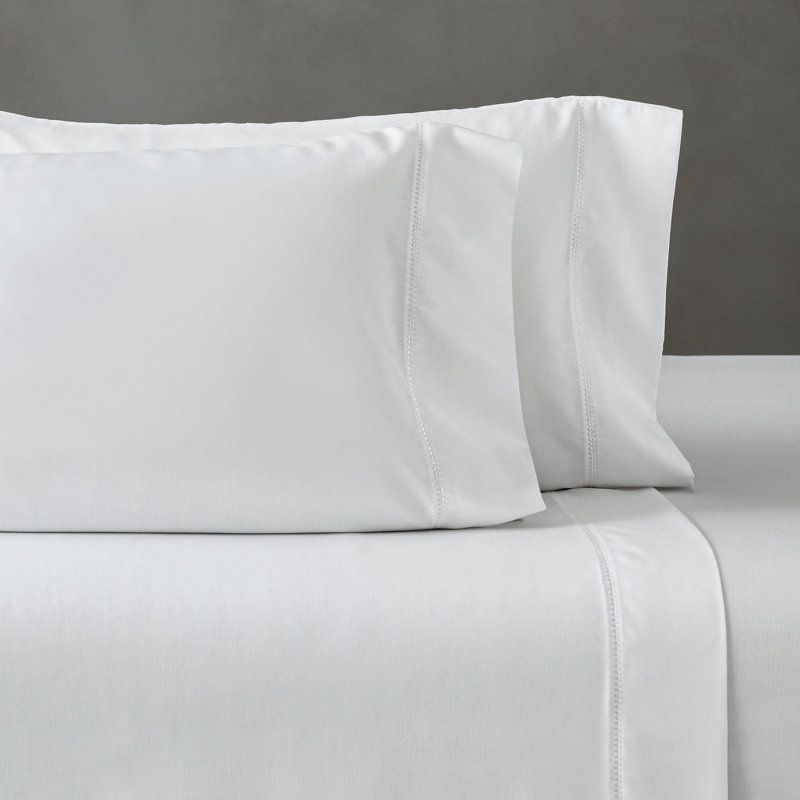 Pandora Cotton Blend 600 Thread Count Embroidered Hem Pillowcase Set Of 2, White, Standard Pillowcase
