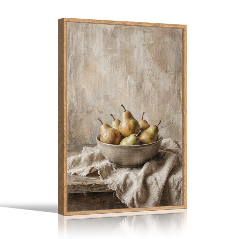Bol de poires mûres sur toile de lin, H 48 po x l 32 po