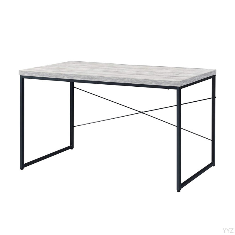 Bureau d'écriture rectangulaire en faux béton, Blanc antique / noir