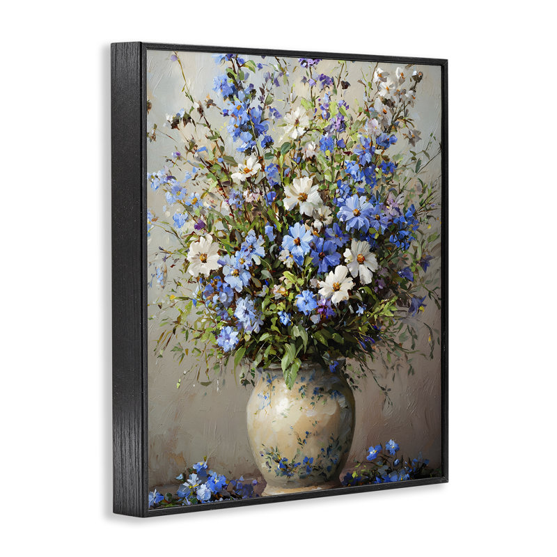 Céramique, bouquet de fleurs encadré, estampe numérique, design par Franklyn Gregory, Giclée encadrée noir minuit