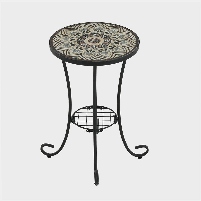 Patio Side Table with Shelf,Brown+Black