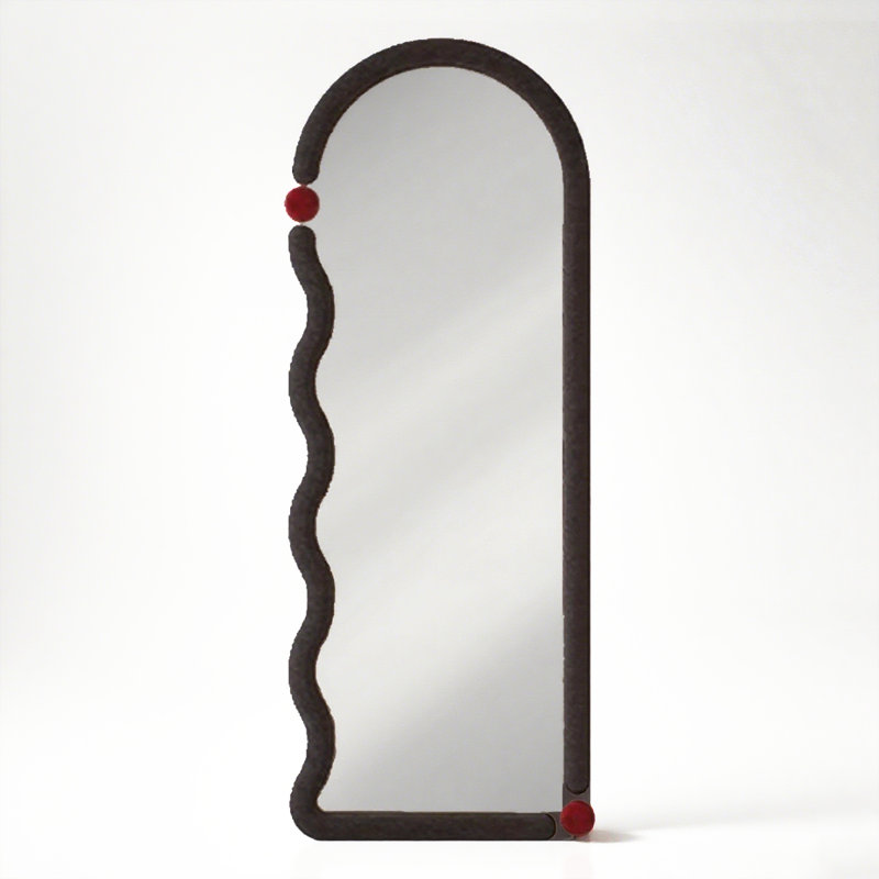 Mid-Century Wave Pattern Velvet Frame With Stand Full-Length Mirror, 66.93” x 27.56”