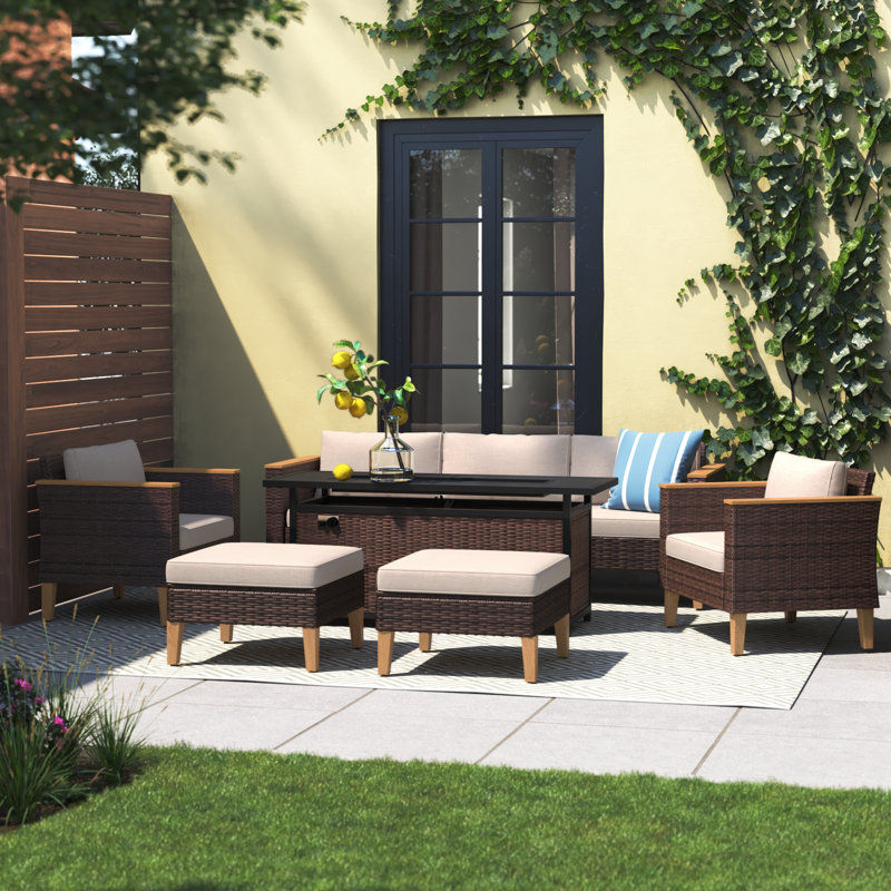 Salem 7-Piece Wicker Outdoor Patio Furniture Set, Sectional Patio Set with Cushions, Yes, Beige