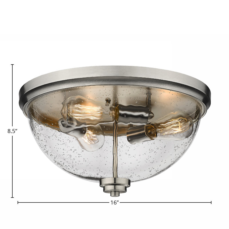 Plafonnier encastré, avec verre à bulles transparent, Nickel brossé, H 8,5 po x l 8,5 po x P 16 po
