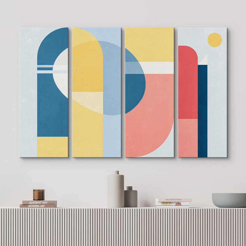 IDÉE4WALL, reproduction d'art sur toile, formes abstraites géométriques multicolores de style Mid-Century