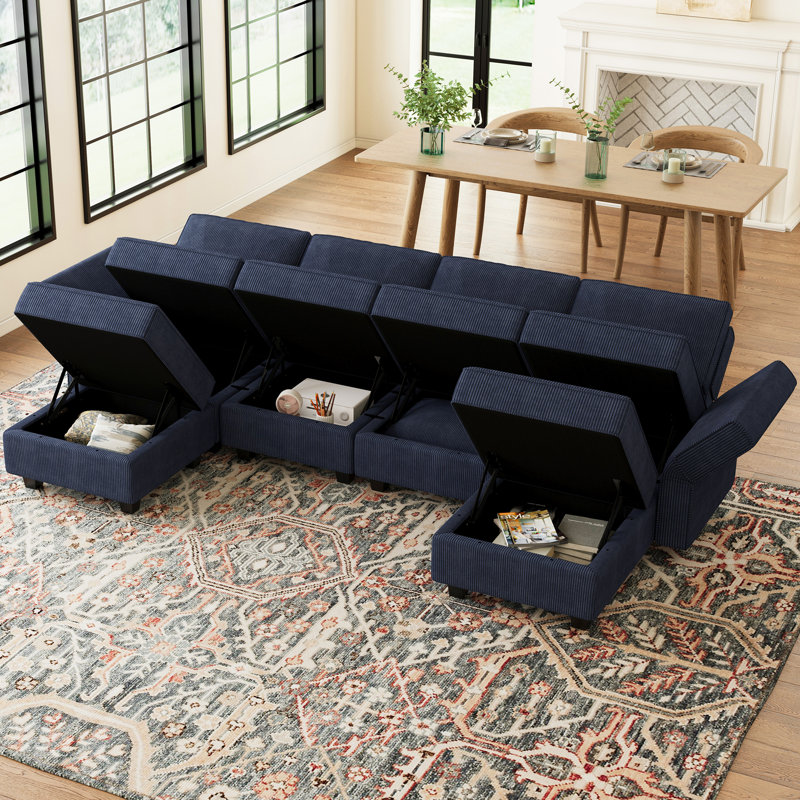 Nairoby 7-Piece Velvet Symmetrical Upholstered Modular Sectional Sofa Set Storage Sofa Apartment Couch 4-Seat Sofa with 2 Ottomans
