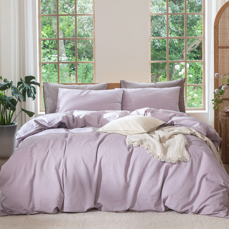MooMee Lightweight Duvet Cover Set with Zipper Closure 8 Ties 100% Washed Cotton Linen Like Textured Soft Breathable All-Season