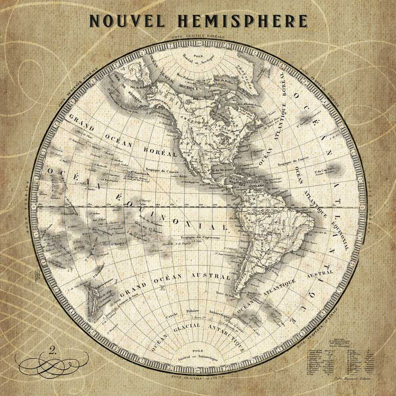 Carte du monde français III, H 12 po x l 12 po x P 1,25 po