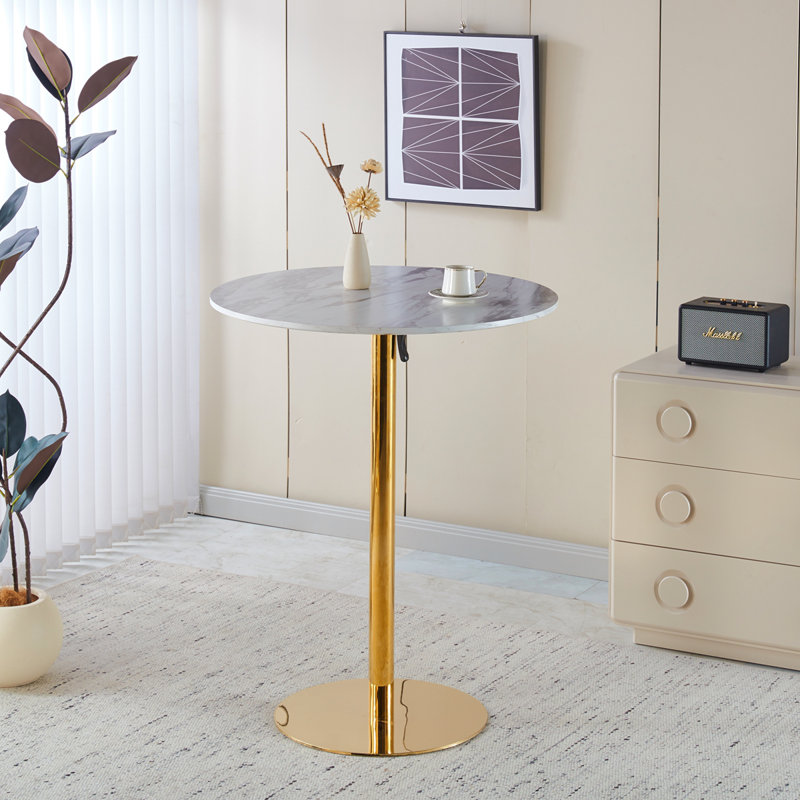 Ensemble de table de bar Modern Gold moderne avec 2 tabourets de bar réglables, table de pub ronde à motif de marbre pour le bar et la cuisine