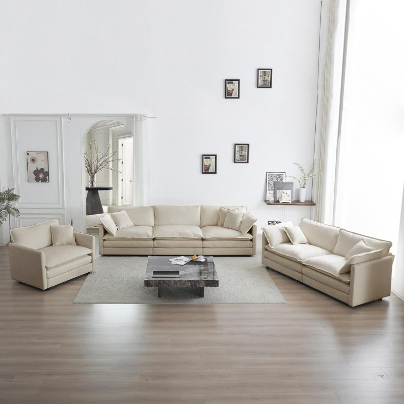 Canapé moderne, canapé modulaire 3 pièces pour salon, canapé 3 places, causeuse et canapé simple, Beige