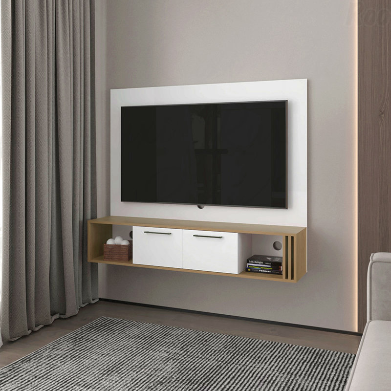 Console multimédia flottante moderne avec passe-câbles, 47.21"H x 56.1"L x 12.4"W
