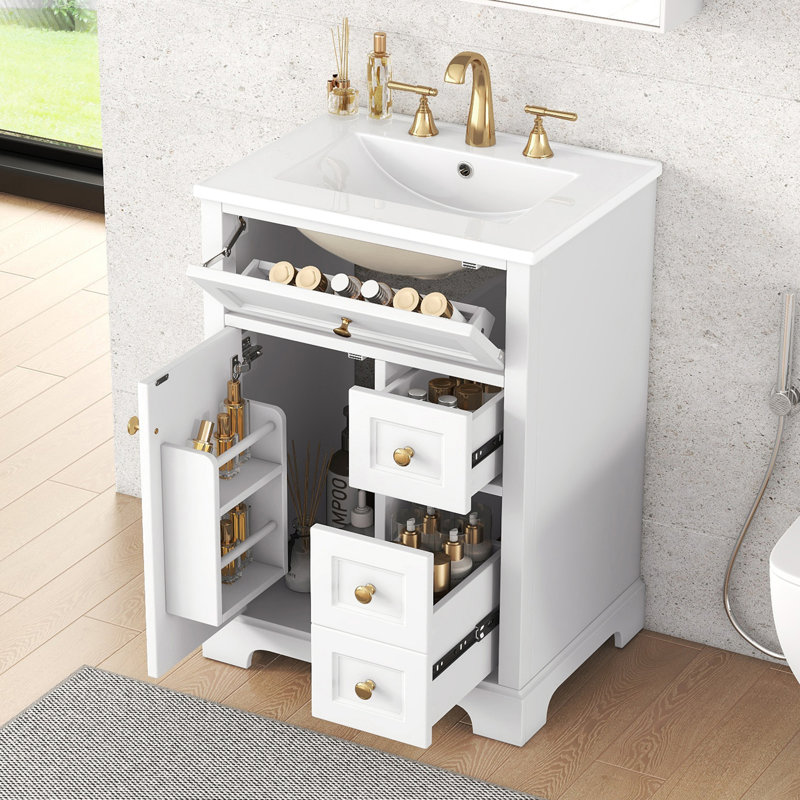 Meuble-lavabo simple 24 po avec lavabo, meuble-lavabo, Blanc