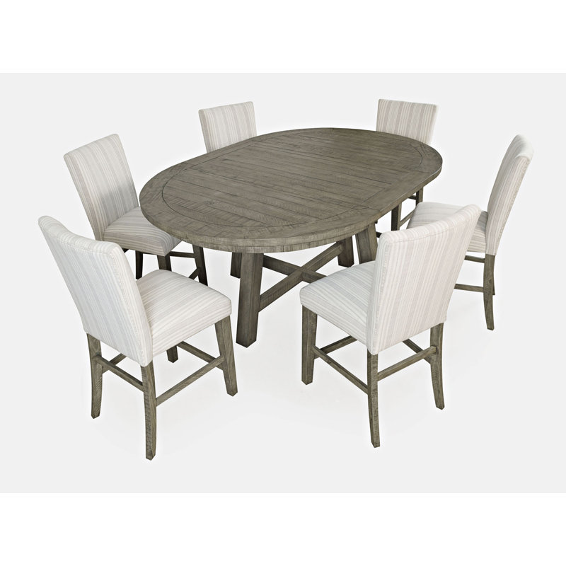 Verdonna Counter Height Extendable Pine Solid Wood Dining Set, 7 Pieces: Table, 6 Chairs