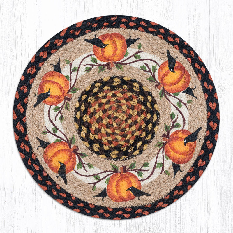  Pumpkin Crow Round Chair Pad 15.5" H, Pumpkin Crow