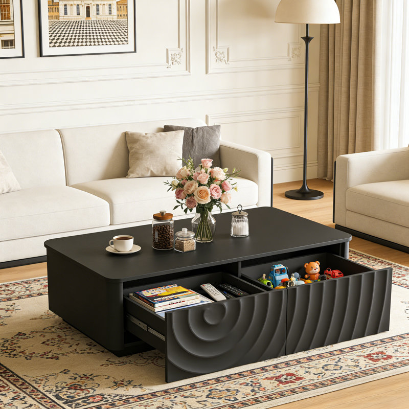 Table basse rectangulaire de 47 po avec rangement Mid-Century, Noir