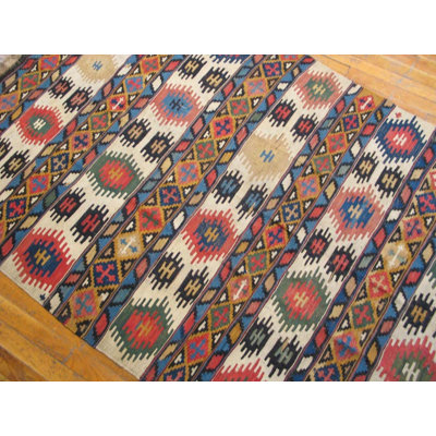 Tapis kilim antique à motif géométrique tribal tissé à plat à la fin du 19e siècle
