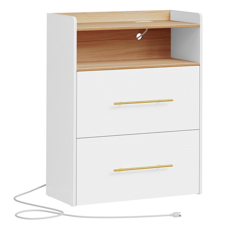 Grande table de chevet avec 2 tiroirs et 2 tablettes de rangement Marjon