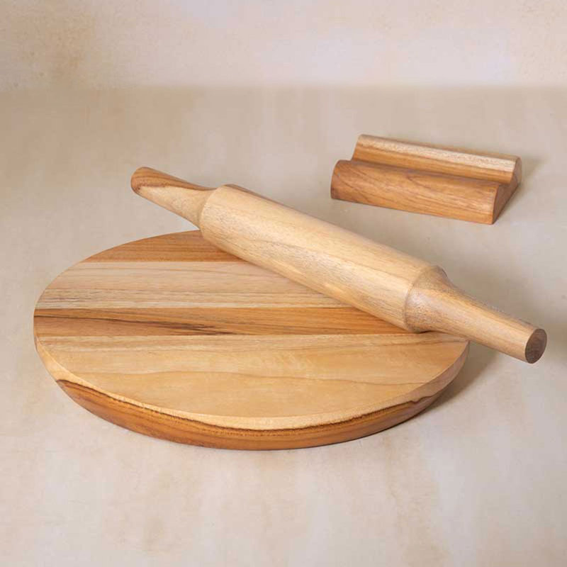 Rolling Pin with Stand | Teak Wood Chakla Belan Set with Stand