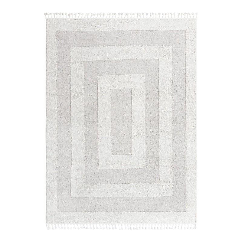 Tapis ivoire en polyester tissé à la machine Reike, Carré 7 pi 10 po