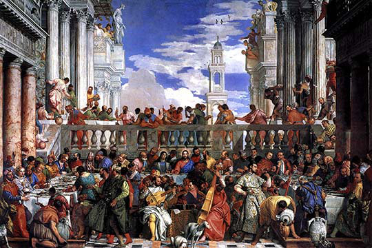 "le mariage à cana" par veronese, reproduction d’art, H 24 po x l 36 po x P 1,5 po