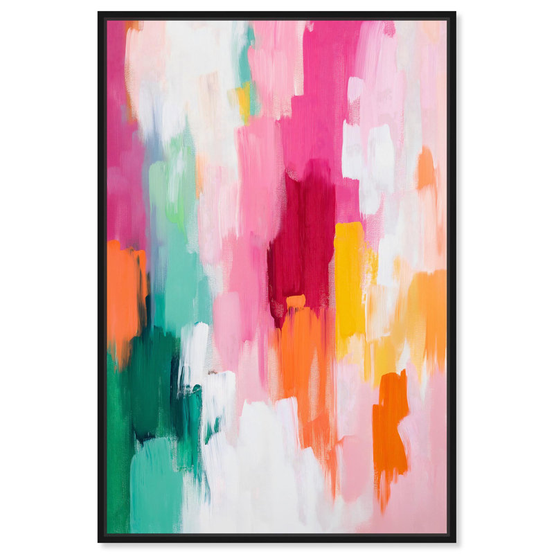 Art, art abstrait, couleurs néon, toile, Cadre flottant noir, H 16 po x l 11 po