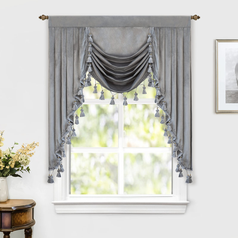 Velvet Solid Colour Swag Window Valance, Silver Grey