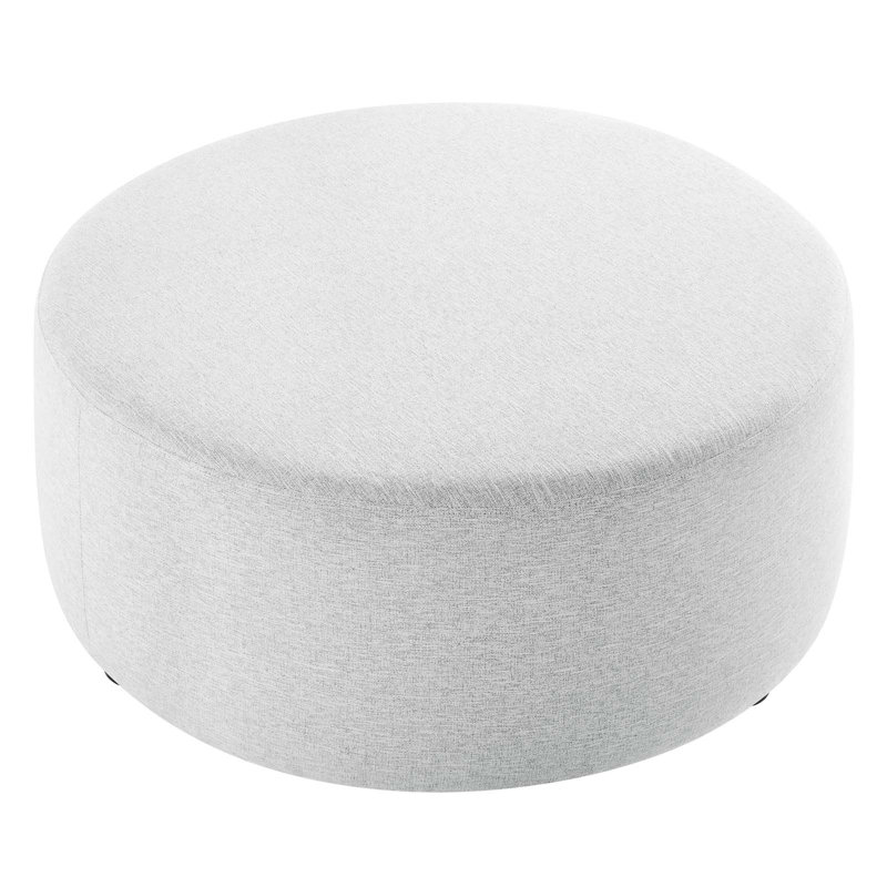 Modway Callum Large 38" Round Woven Heathered Fabric Upholstered Ottoman, Heathered Weave Light Gray Fabric