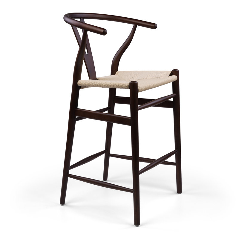 Leonidas Counter Stool with Solid Wood Frame, Dark Brown