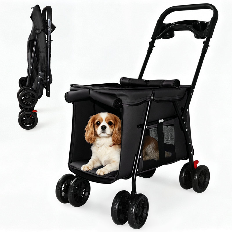 Pet Stroller, Foldable 4-Wheel Design, Black