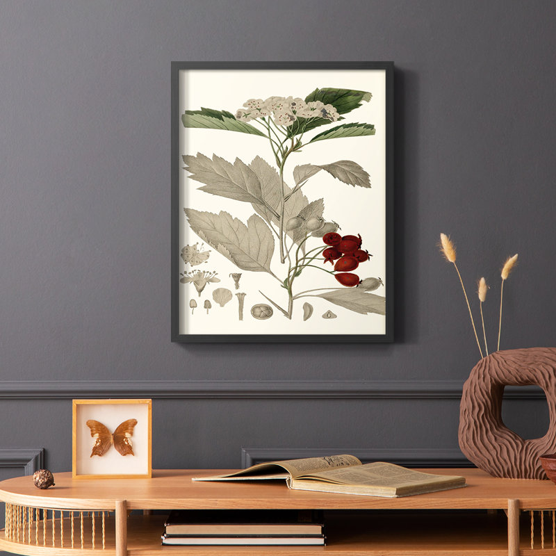 «Leaves & Berries I», reproduction encadrée - bois massif, Noir, H 20 po x l 16 po