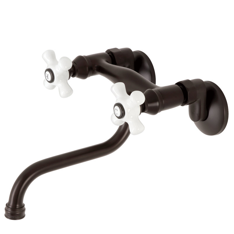 Kingston Brass Kingston Two-Handle 2-Hole Wall Mount Bathroom Faucet, Cross Handle, Oil Rubbed Bronze