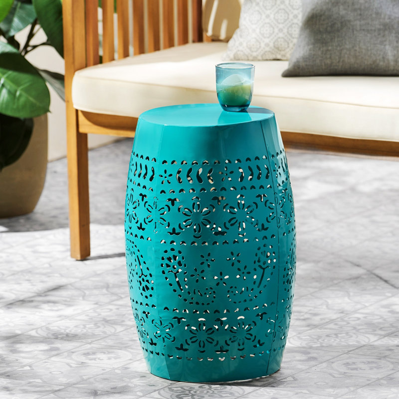 Table de bout cylindrique en fer Ifrane, Bleu sarcelle
