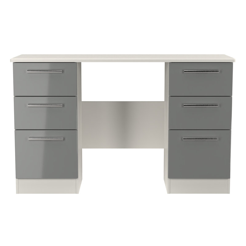 Borgeson 6 Drawer Kneehole Desk (Ready Assembled), Grey Gloss/Grey
