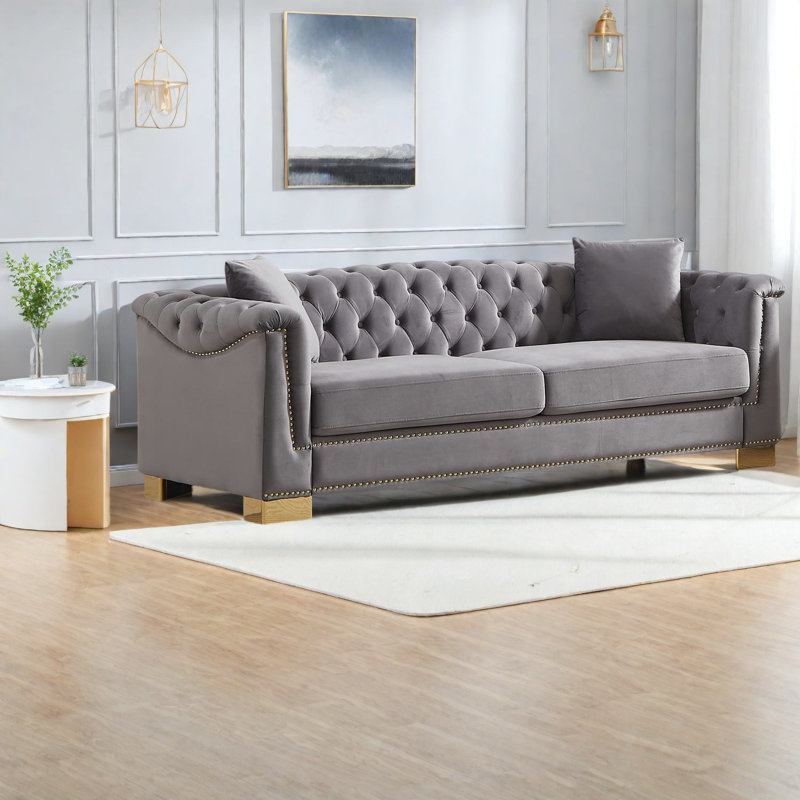 Canapé Chesterfield moderne en velours spacieux de 84 pouces à trois places pour la maison