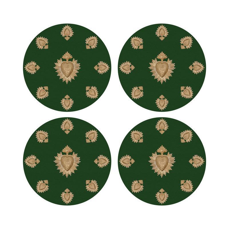 Ex Vote Orange Vegan Leather Round Coasters, Evergreen