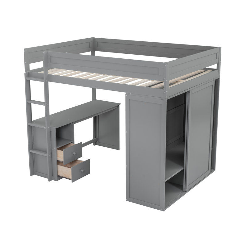 Lit mezzanine multifonctionnel peu encombrant au design moderne en bois massif, idéal pour une vie compacte