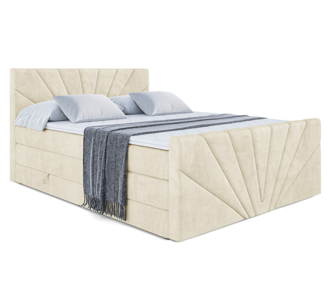 Echtes Boxspringbett Nishawn mit Zwei Matratzen, Topper und Bettkasten