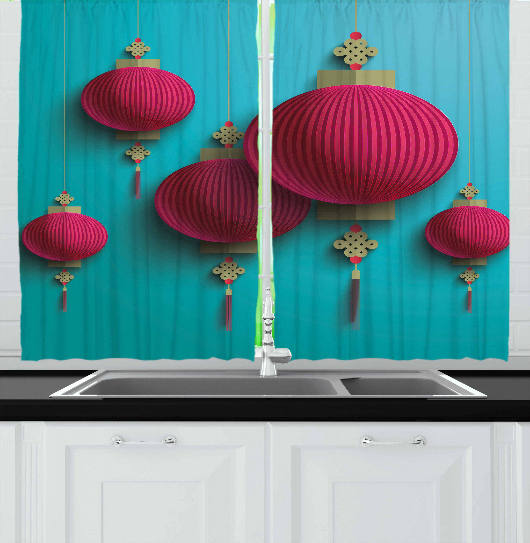 East Urban Home Pointed 55'' W Kitchen Curtain in Wayfair