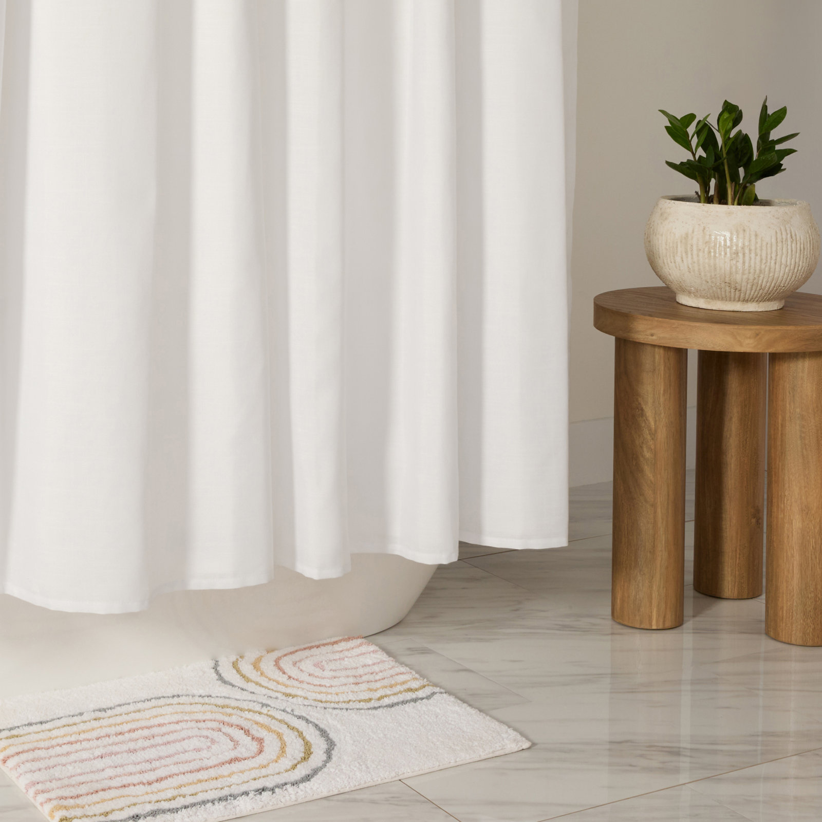 Linen-Look Textured Woven Shower Curtain, White