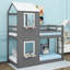 Charmant lit superposé simple au-dessus de simple en bois avec toit-95936778