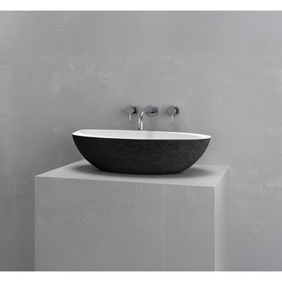 Vast Studio 24” L x 13.8” W Black/White  Vessel Sink – Oval Countertop Basin with Smooth White Interior, Metallic Luxury Finish & Modern Spa-Inspired Sculpted Design