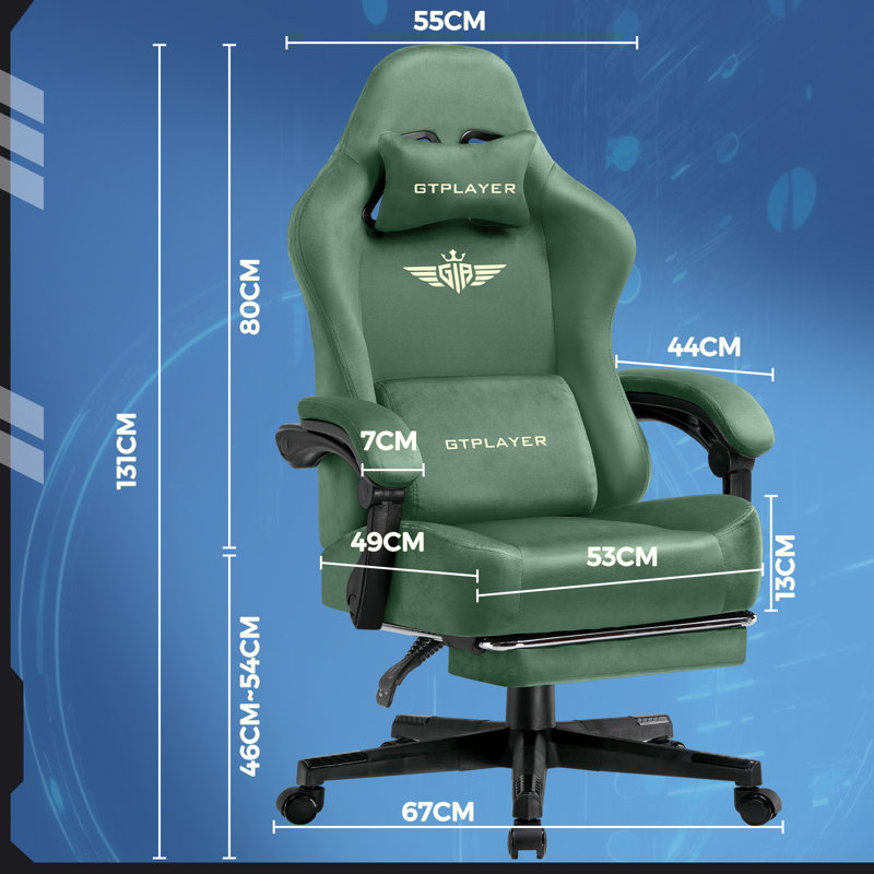 GTPLAYER GAMING CHAIR Adjustable Reclining Ergonomic Swiveling PC & Racing Game Chair, Green