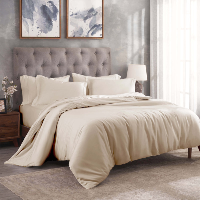 Mitchell Certified Egyptian Cotton 300 Thread Count Solid Duvet Cover Set With Pillow Shams, Ivory
