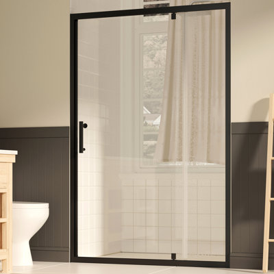 72" H Pivot Shower Door, 47 - 49" W, 1/4" 6Mm Clear Tempered Glass With Film, Nano Coating, Reversible Installation, Matte Black For Modern Bathroom Use W Easy Clean Black, American Traditional Style