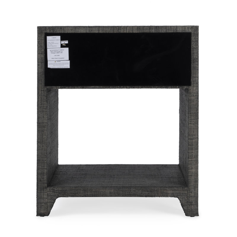 Bar Harbor Raffia 1 Drawer Nightstand, Charcoal Gray