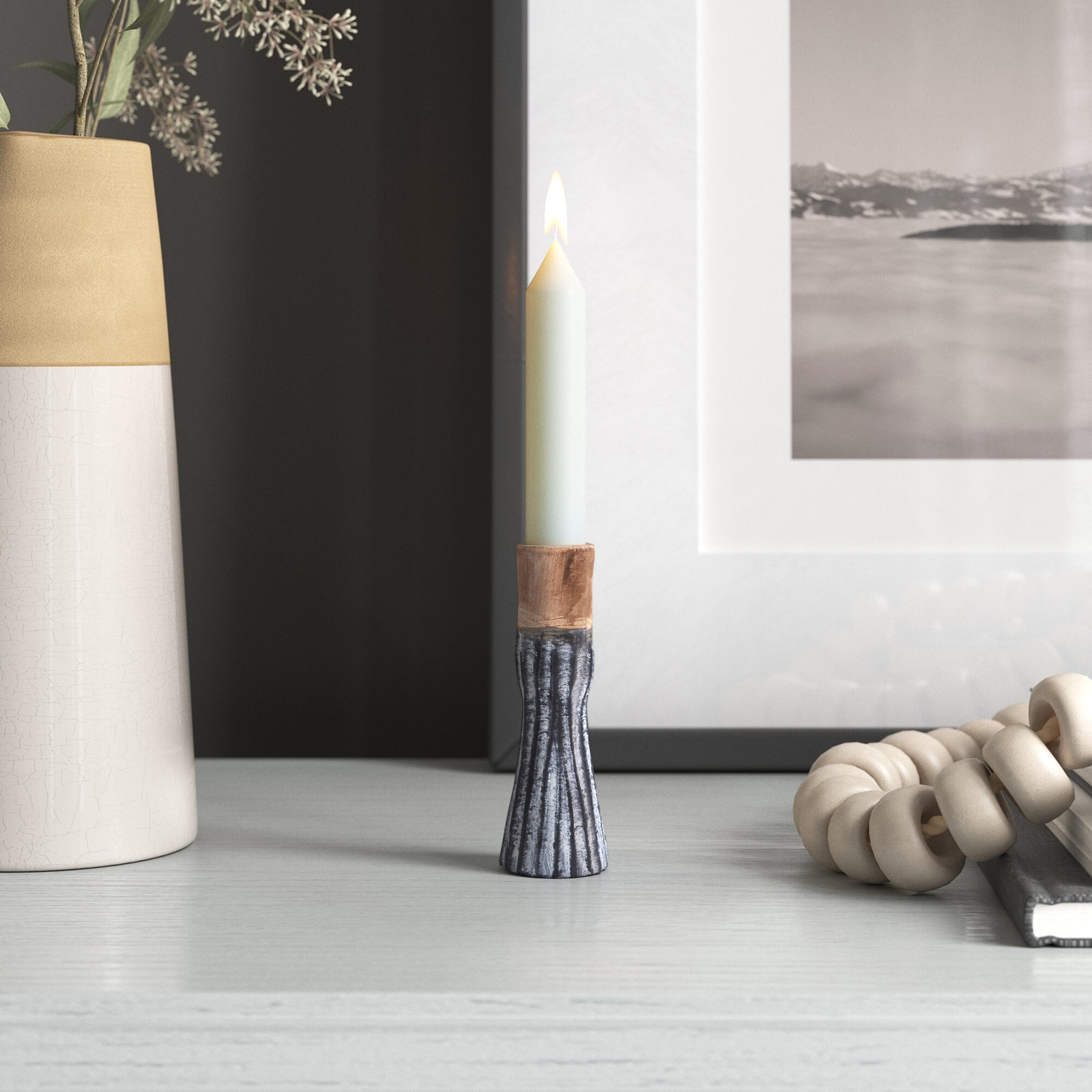 Whitehaven Ceramic Candlestick Holder, Gray