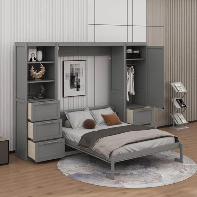 Grand lit escamotable avec tiroirs et tablettes