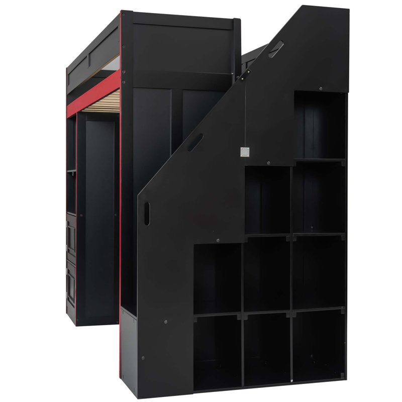 Twin-Sized Gaming Loft Bed With Integrated Desk, Ample Storage Compartments, And Customizable LED Lighting For Optimized Space Use.