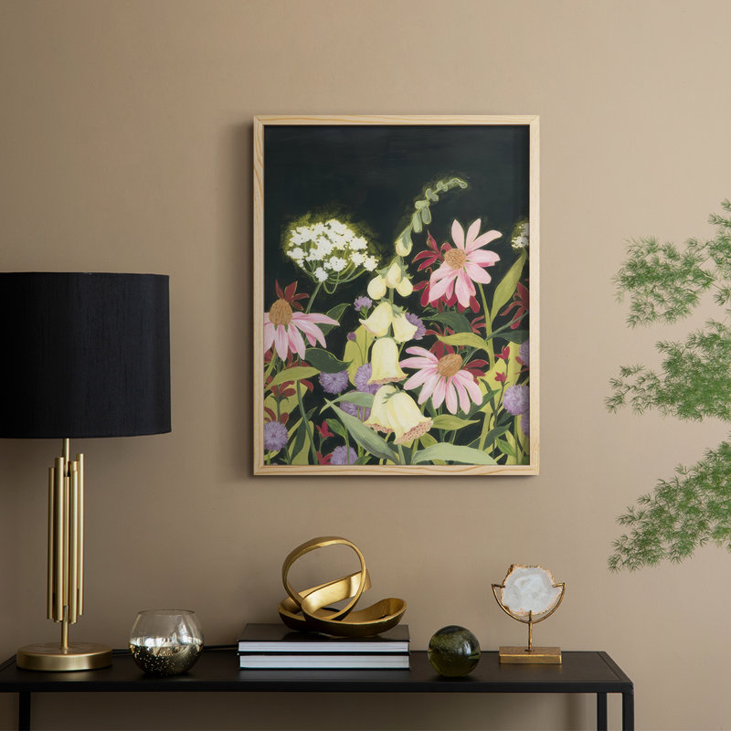 «Moonlit Wildflowers I», reproduction encadrée - bois massif, Naturel, H 15 po x l 12 po